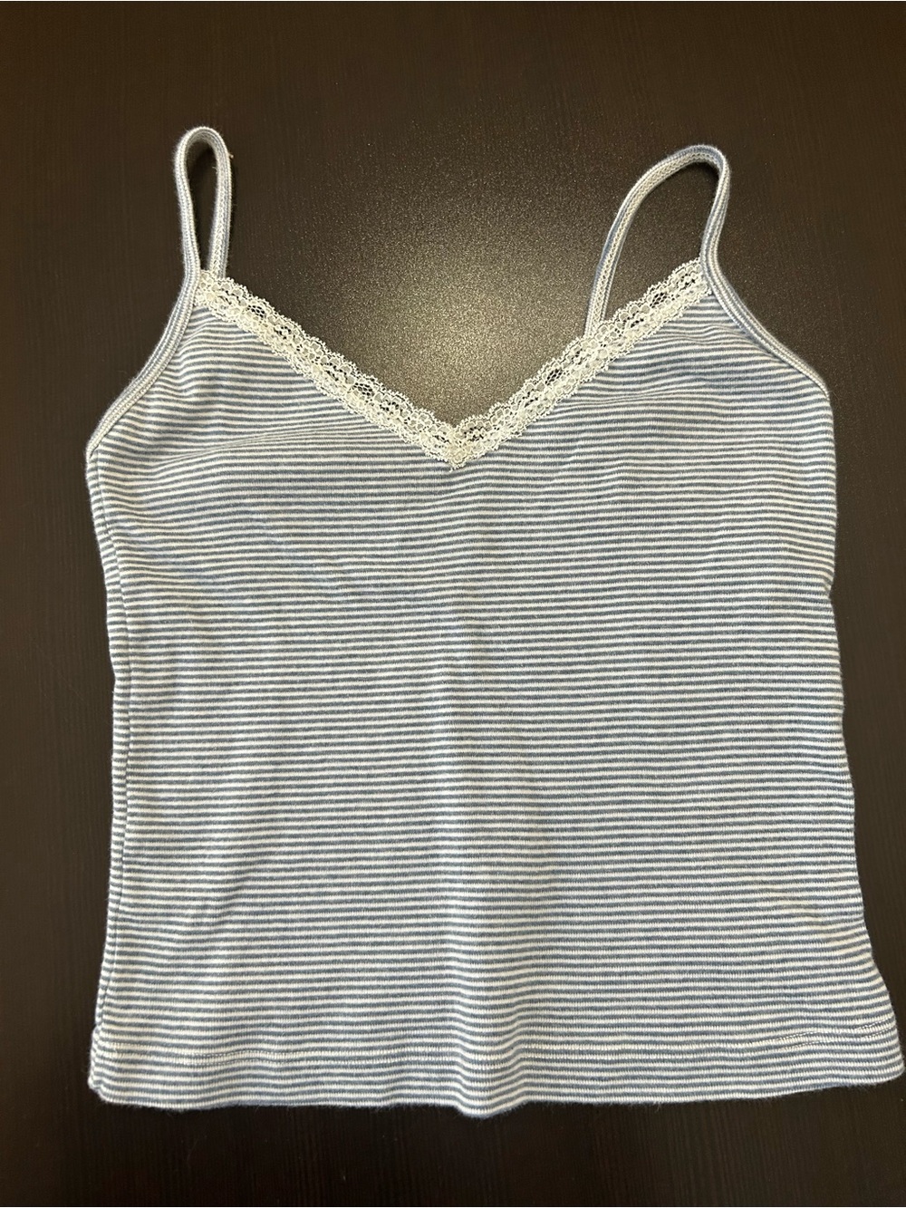 John Galt White & Light Blue Striped Lace Trim Cami